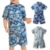 AMIMOJY Toddler Baby Hawaiian Summer Outfit Botton Down Short Sleeve Tops Leave Prints Shirt Shorts Boys Clothes 2 Piece Set, 5-6 Years, Green view 2