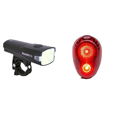 Planet Bike Beamer 700 Bike Headlight and Rojo 100 USB Bike Tail Light Bundle