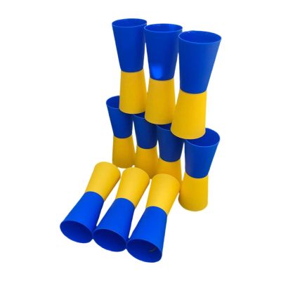 NineFit Basics 10Pcs Flip Cups Agility Training Running Workout Shuttle Run Exercise Aids, Double Color Reversed Cups for Events Basketball Football Outdoor, Blue Yellow, 6.3cmx16.4cm
