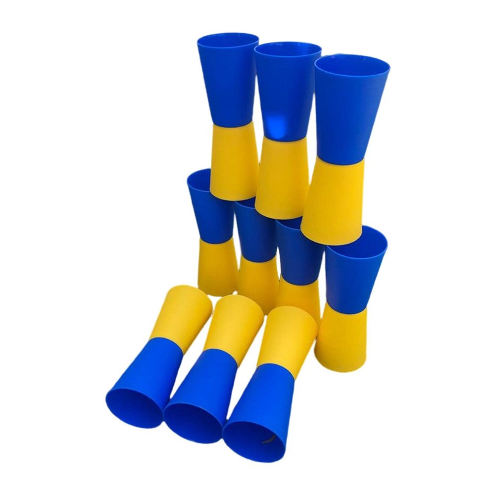 NineFit Basics 10Pcs Flip Cups Agility Training Running Workout Shuttle Run Exercise Aids, Double Color Reversed Cups for Events Basketball Football Outdoor, Blue Yellow, 6.3cmx16.4cm