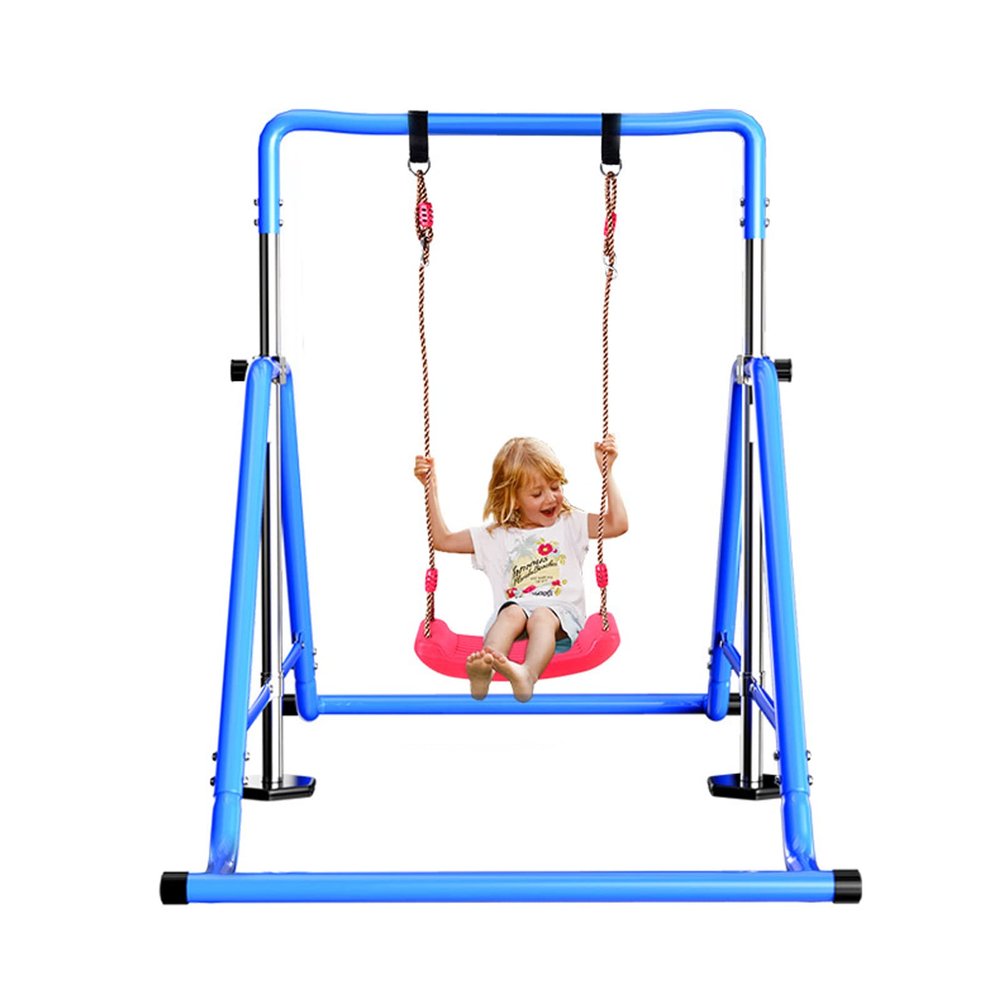 FKHFTI Kids Gymnastics Bar with Flying Rings Horizontal Bar Pull Up Junior Training Bar Folding Adjustable for Home Using,70kg Weight Capacity