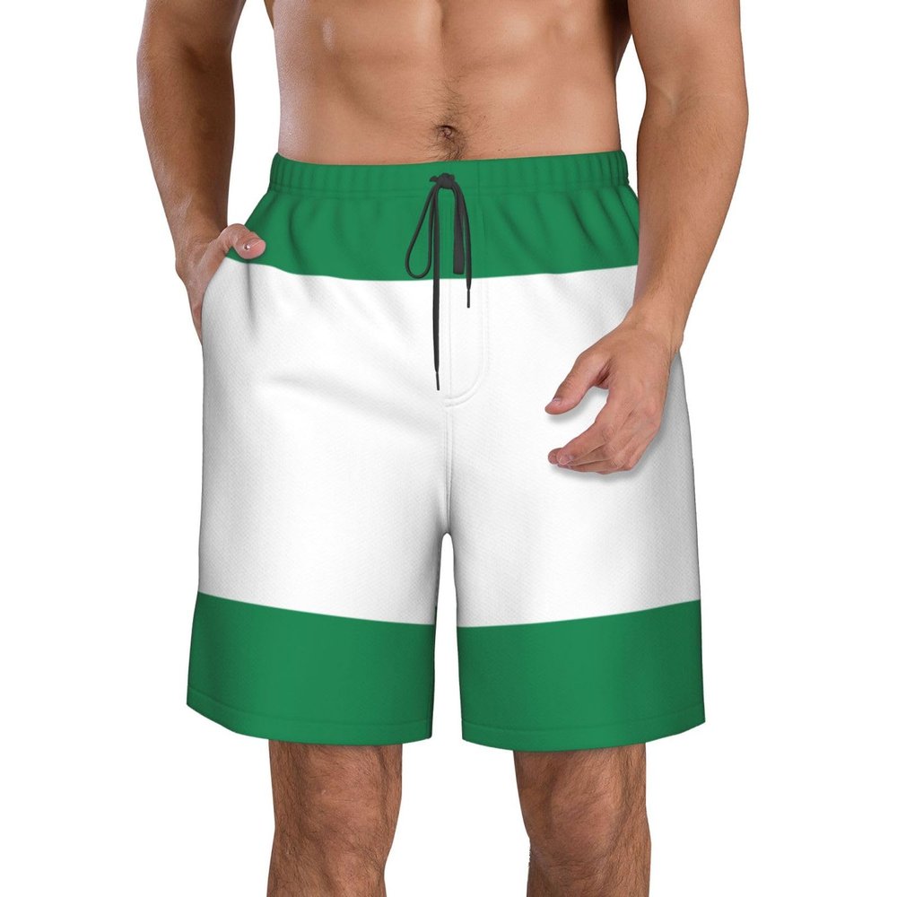 WURTON Flag of Nigeria Print Men's Swim Trunks Quick Dry Beach Shorts with Pockets Lining Swimwear Bathing Shorts White, X-Large