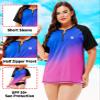 Swim Shirt Women Plus Size Zipper Front Sun Rash Guard Short Sleeve Quick Dry Loose Fit Uv Shirt Purple 4X view 3