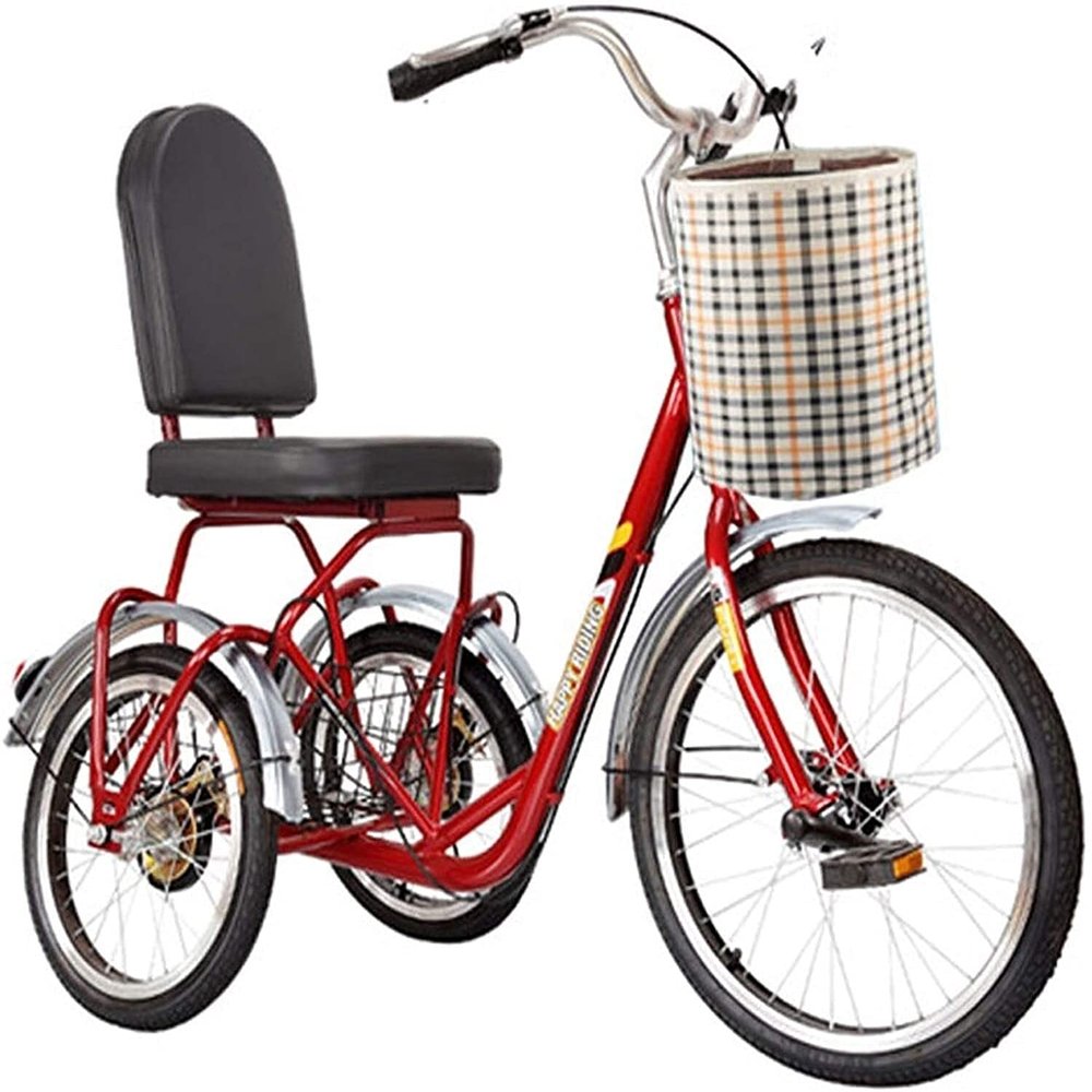 HAOKAZLBR Adult Tricycle, Adult Trikes for Shopping Travel 20Inch Adult Tricycles Single Speed 3 Wheel Bikes Bicycles with Front Rear Shopping Basket for Seniors Women Men Elderly Pedal