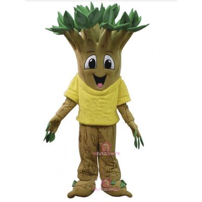 Happy Tree Mascot Costume in Yellow Shirt Adult Size for Men & Women with Built-in Fan Inside the Head