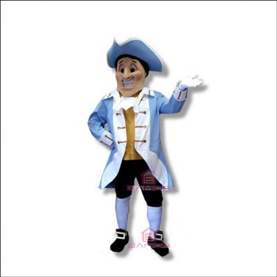 Heroic Patriot Mascot Costume in Blue Coat Adult Size for Men & Women with Built-in Fan Inside the Head