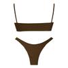 ZAFUL Women's Sexy Tie Spaghetti Strap Bikini Textured O Ring Ruched High Leg Swimsuit Cheeky Bathing Suits (Deep Coffee, M) view 4