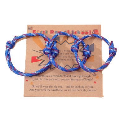 2-3Pcs First Day of School Knit Rope Bracelet Love Between Mother/Father/Mama and Daughter/Son/Me Back To Scool Gifts Protection Anxiety Relief Colorful Nylon Woven Bracelet With Message Card (Blue(3Pcs), 3Pcs)