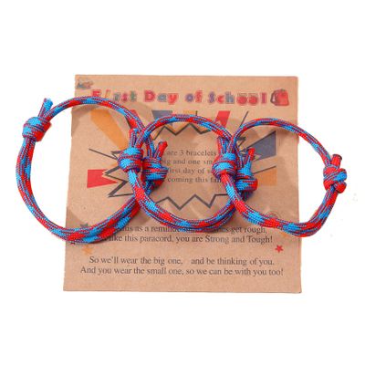 2-3Pcs First Day of School Knit Rope Bracelet Love Between Mother/Father/Mama and Daughter/Son/Me Back To Scool Gifts Protection Anxiety Relief Colorful Nylon Woven Bracelet With Message Card (Blue Red(3Pcs), 3Pcs)
