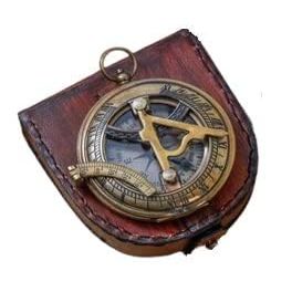 Antique Style Large Compass Set with Sundials, Brass Replicas, Leather Case