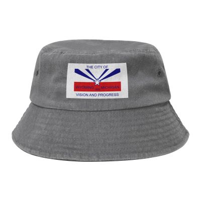 Flag of Wyoming, Michigan Bucket Hat for Women Men Outdoor Sun Hat Summer Beach Travel Fishing Cap Gray