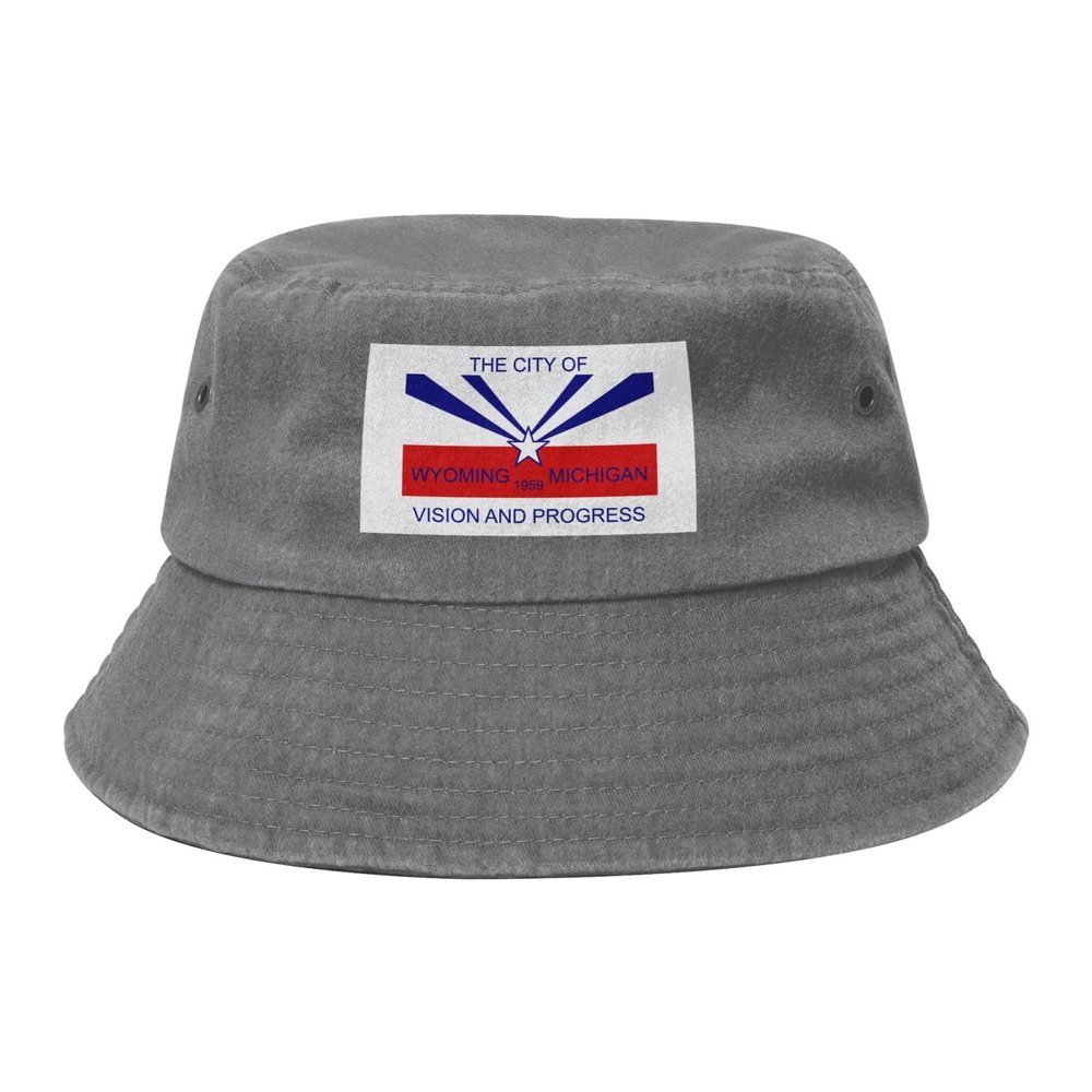 Flag of Wyoming, Michigan Bucket Hat for Women Men Outdoor Sun Hat Summer Beach Travel Fishing Cap Gray