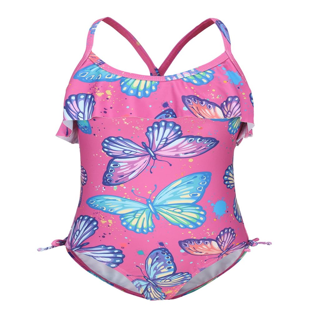 Big Girls One Piece Swimsuits Bathing Suit Hawaiian Summer Swimwear for Girls Pink Butterfly Size 14/12-14 Years