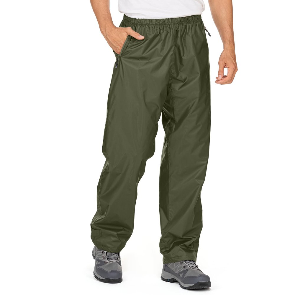 mosingle Men's Rain Pants,Waterproof Wind Pants Mens, Hiking Lightweight Outdoor Golf Fishing Cycling Motorcycle#1088-Army Green-S