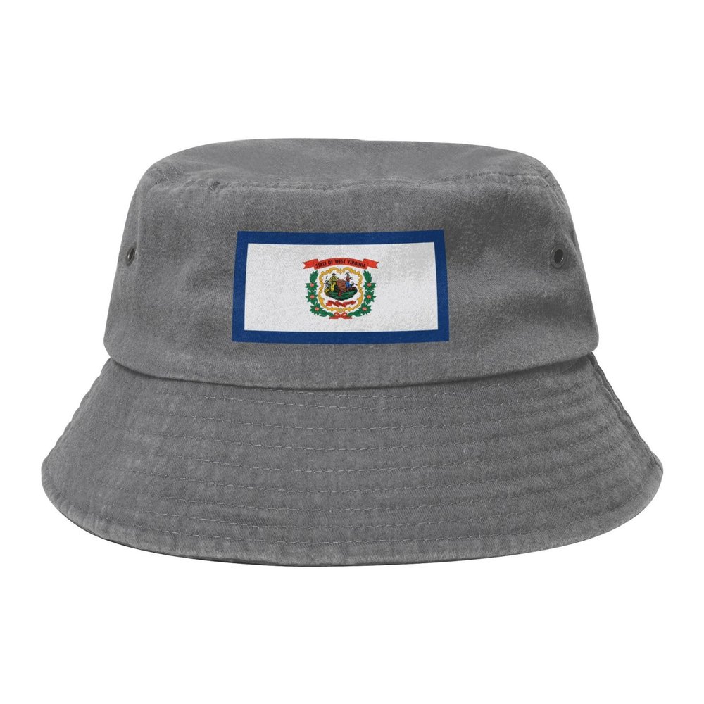 Flag of West Virginia Bucket Hat for Women Men Outdoor Sun Hat Summer Beach Travel Fishing Cap Gray