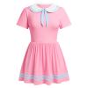 ABAFIP Women's One Piece Bodysuit Pajamas Romper Short Sleeve Doll Collar Pjs Rompers Nightwear Leotard Dress Sleepwear Lounge Wear Peach Large view 1