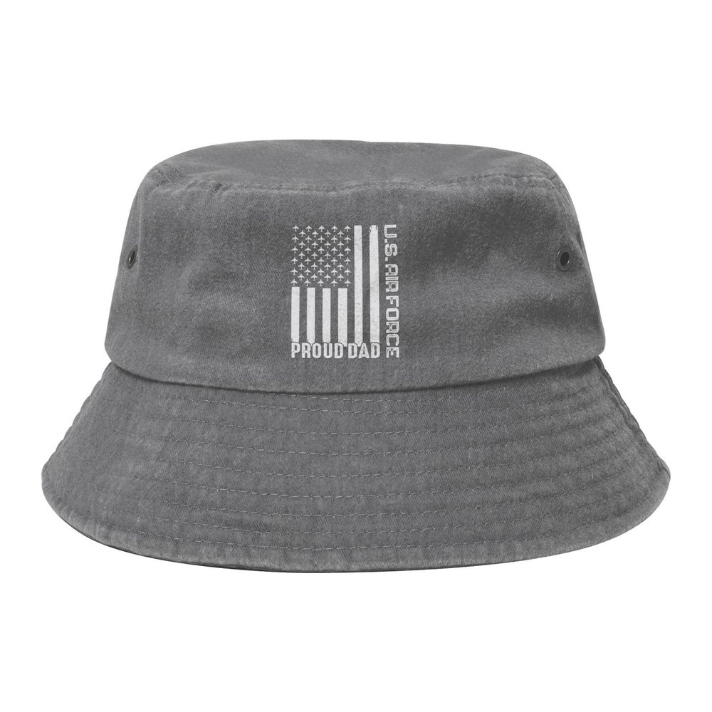 USA Flag Air Force Proud Dad Bucket Hat for Women Men Outdoor Sun Hat Summer Beach Travel Fishing Cap Gray