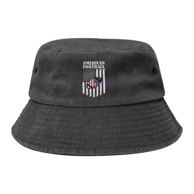 American Football with USA Flag Bucket Hat for Women Men Outdoor Sun Hat Summer Beach Travel Fishing Cap Black