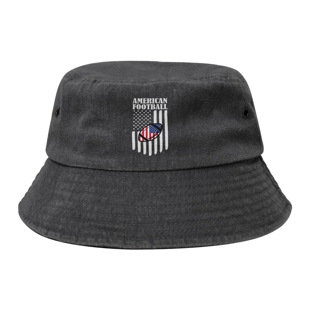 American Football with USA Flag Bucket Hat for Women Men Outdoor Sun Hat Summer Beach Travel Fishing Cap Black