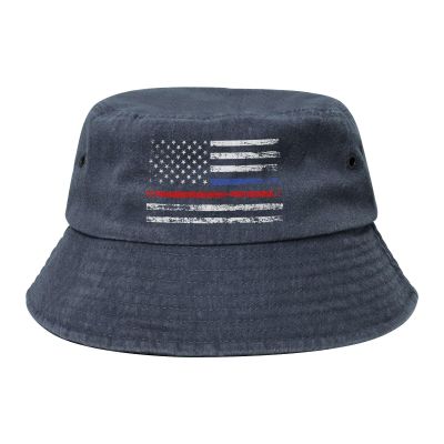 an American Flag with Police and Firefighter Stripes Bucket Hat for Women Men Outdoor Sun Hat Summer Beach Travel Fishing Cap Navy Blue