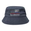 an American Flag with Police and Firefighter Stripes Bucket Hat for Women Men Outdoor Sun Hat Summer Beach Travel Fishing Cap Navy Blue view 1