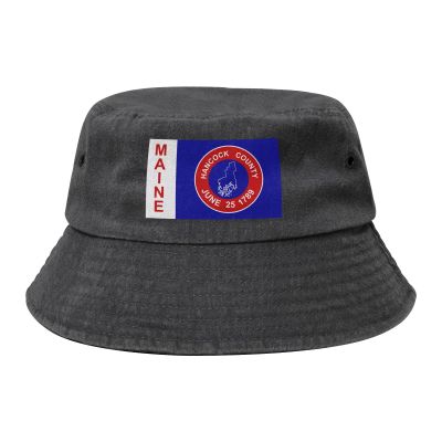 Flag of Hancock County, Maine Bucket Hat for Women Men Outdoor Sun Hat Summer Beach Travel Fishing Cap Black