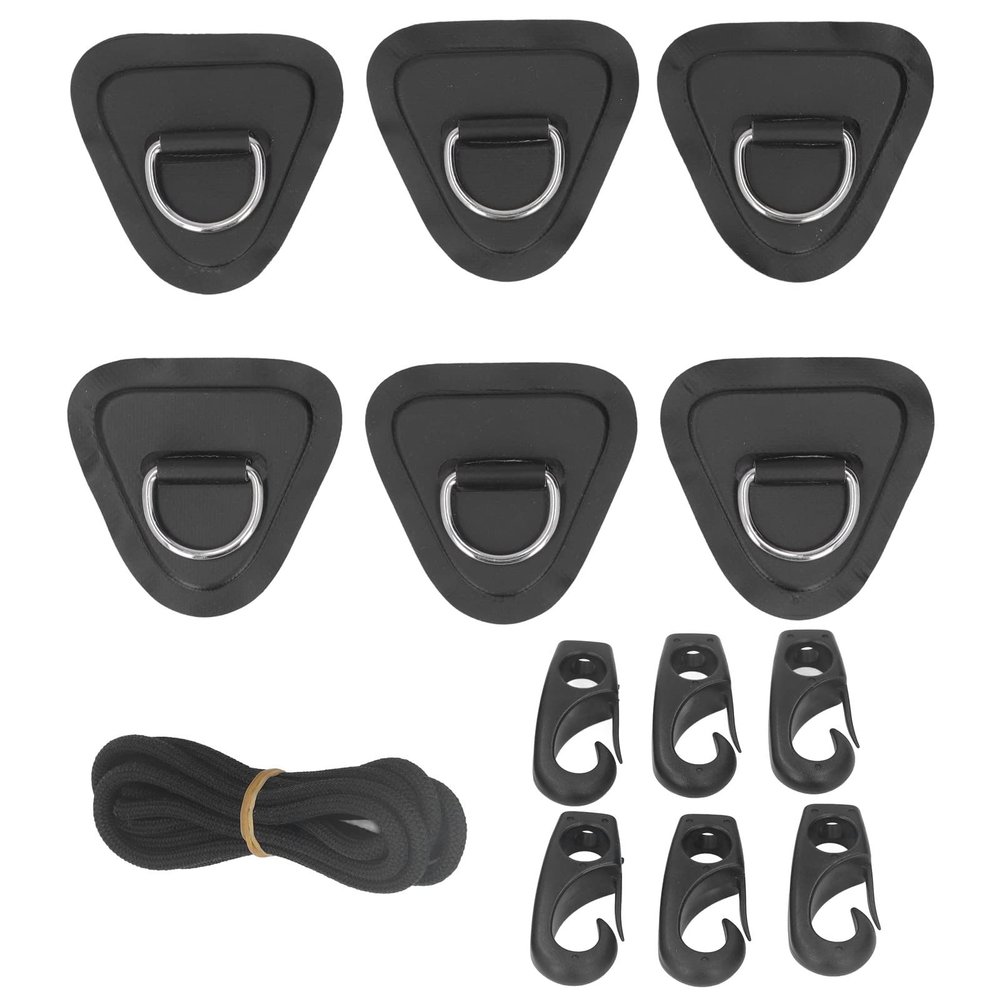 Niiyen 6PCS D Rings Patch Stainless Steel D Rings Pad Elastic Rope Set Bungee Cord Set for Inflatable Boats Canoes Kayaks Surfboards Vertical Paddle Boards(Black)