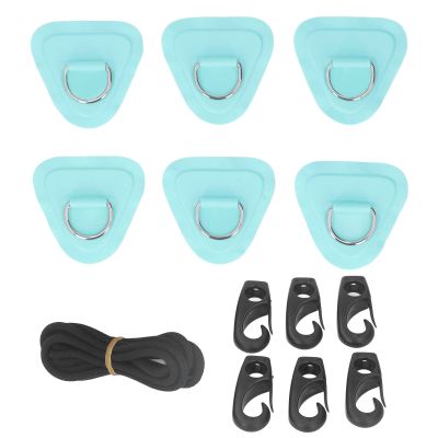 Niiyen 6PCS D Rings Patch Stainless Steel D Rings Pad Elastic Rope Set Bungee Cord Set for Inflatable Boats Canoes Kayaks Surfboards Vertical Paddle Boards(Light Blue)