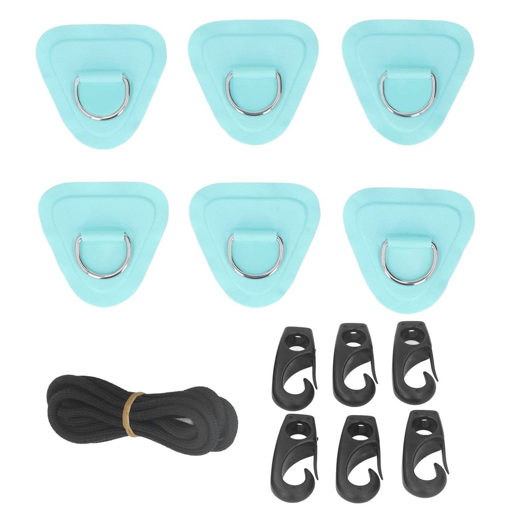 Niiyen 6PCS D Rings Patch Stainless Steel D Rings Pad Elastic Rope Set Bungee Cord Set for Inflatable Boats Canoes Kayaks Surfboards Vertical Paddle Boards(Light Blue)