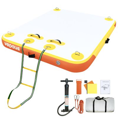 Vapaus Inflatable Floating Dock Air Dock Platform 6ft/8ft/10ft Non-Slip Inflatable Water Swim Mat Floating Island Raft for Pool Lake Beach Ocean Fishing Relaxing (Yellow Orange, 8ft x 6ft x 6")