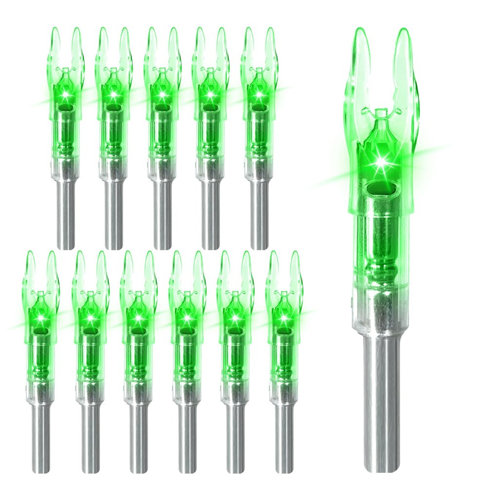LEANPRO 6/12 PCS S Lighted Nocks for Arrows .244"/6.2mm Inside Diameter Lighted Arrow Nocks for Archery Hunting (12 PCS - Green)