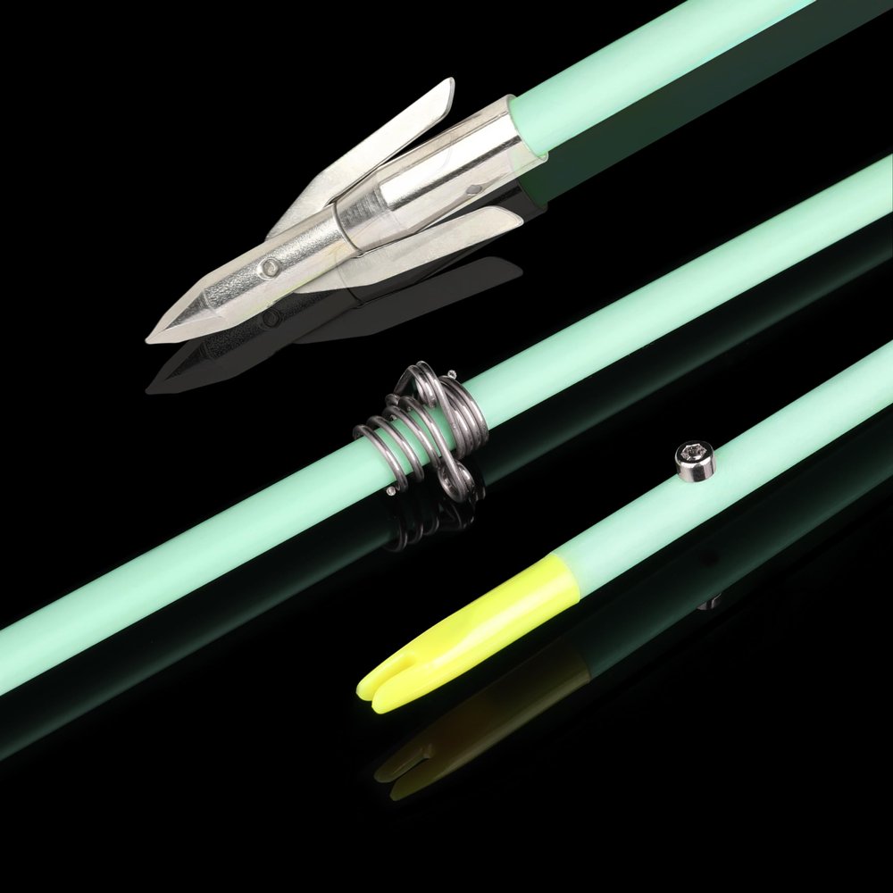 Bowfishing Arrow with Broadheads and Safty Slides Fiberglass Bow Fishing Arrows for Compound and Bow Recurve Bow Fishing Hunting (Style 1, 6)