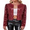 TYNORA Womens Sequin Jackets Long Sleeve Open Front Coat Glitter Short Blazer Casual Coat Party Club Red M view 2
