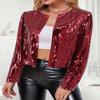 TYNORA Womens Sequin Jackets Long Sleeve Open Front Coat Glitter Short Blazer Casual Coat Party Club Red M view 3