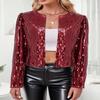 TYNORA Womens Sequin Jackets Long Sleeve Open Front Coat Glitter Short Blazer Casual Coat Party Club Red M view 4