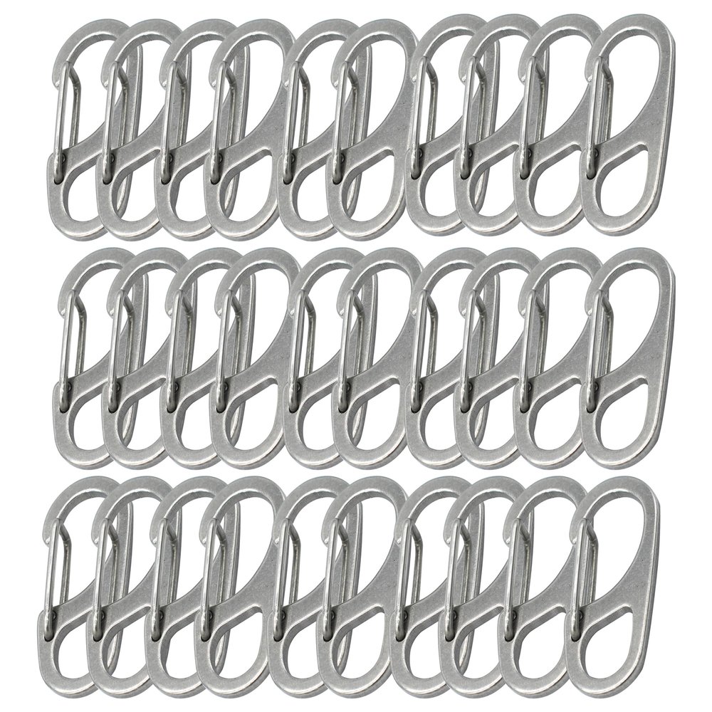 Bytiyar Stainless Small Carabiner Clips 1.25 inch (32mm) Snap Hooks with Fixed Eye Spring Gate Keychain Parocord Rope Clasps Accessories, 30 Pcs Stainless