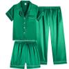 Vopmocld Satin Pajama Sets Unisex Boys and Girls Silk Button Down Short Sleeve & Shorts & Pants Sleepwear 3PCS Loungewear PJS, Bright Green, 10 view 1