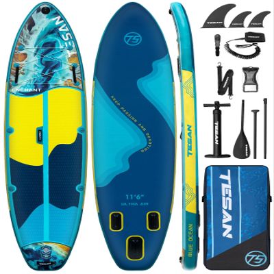 TESAN 11'6x35'' Extra Wide Inflatable Paddle Board,All-Round Ultra Stable Stand Up Paddleboards for 450lb/3 People/Family,Dual Bungees, Camera Mount, 5 Handles,100L Backpack,3PCS Paddle