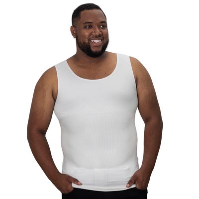 QORE LOGIQ Gynecomastia Compression Shirts for Men - Sleeveless Slimming Undershirts Tummy Control and Body Shaper Tank Top - White 5XLT (Tall Fit)