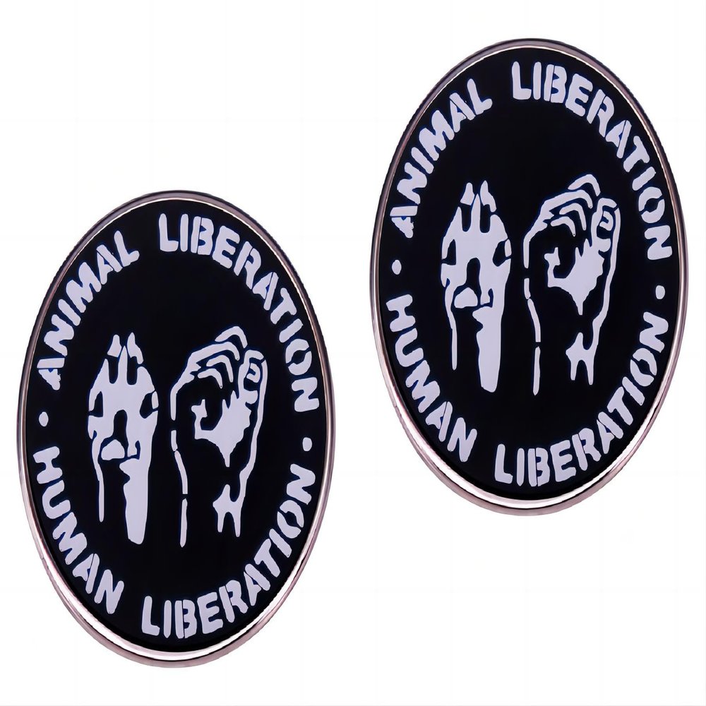 2 Animal Protection Pins, ANIMAL LIBERETION IS HUMAN LIBERATION Round Lapel Pin, Animal Rights Protection Campaign Pin, Animal Protector Metal Alloy Badge Pin