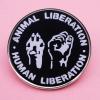 2 Animal Protection Pins, ANIMAL LIBERETION IS HUMAN LIBERATION Round Lapel Pin, Animal Rights Protection Campaign Pin, Animal Protector Metal Alloy Badge Pin view 2