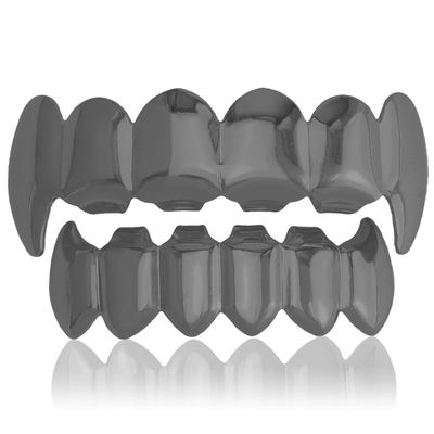 18K Gold Plated Hip Hop Custom Polished Grillz for Your Teeth - Affordable Hip Hop Grillz for Rappers and Performers - Vampire Fangs Dental Grill Set (Black Flat Vampire set)
