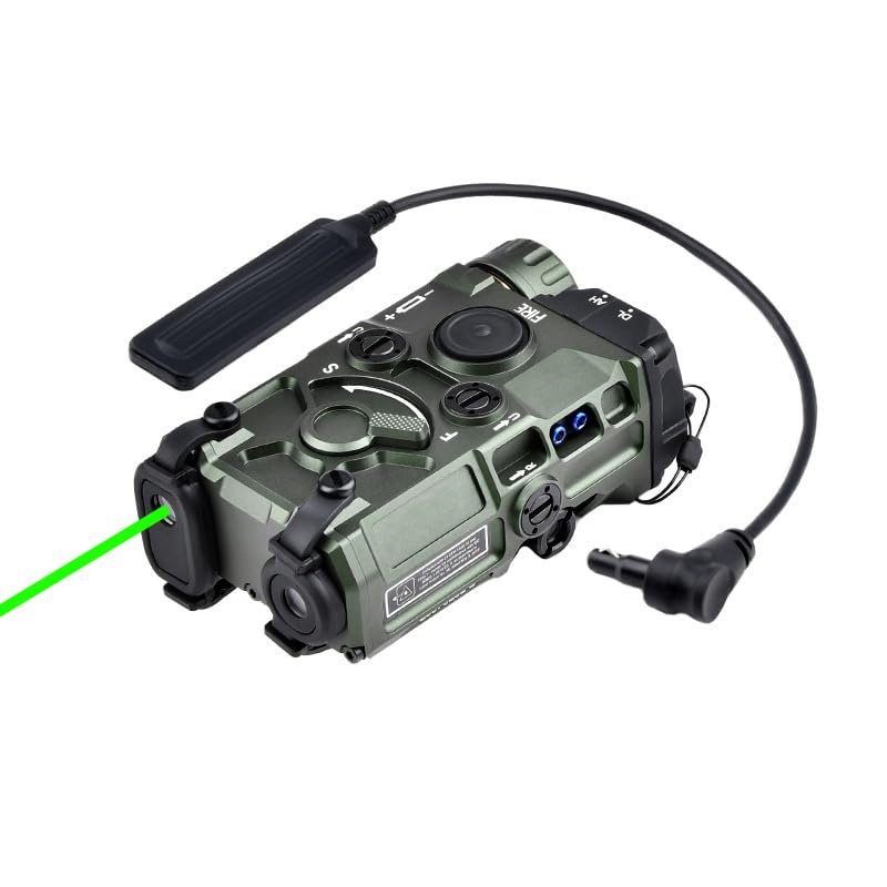 Metal OG Aiming Laser Indicator, Laser Sights Box,with IR Laser + Red/Green/Blue Laser + LED Flashlight,for Strobe/Constant/Momentary Modes,with Pressure Switch,Fit 20mm Rail,Green (Green Laser)