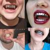18K Gold Plated Hip Hop Custom Polished Grillz for Your Teeth - Affordable Hip Hop Grillz for Rappers and Performers - Vampire Fangs Dental Grill Set (Silver Flat Vampire set) view 3