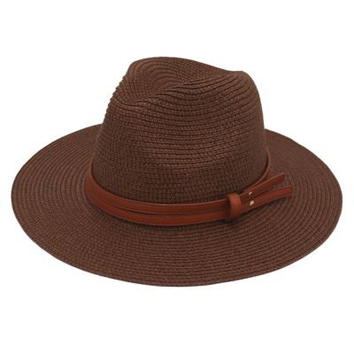 Women Wide Brim Straw Panama Roll up Hat Fedora Beach Sun Hat UPF50+ Brown