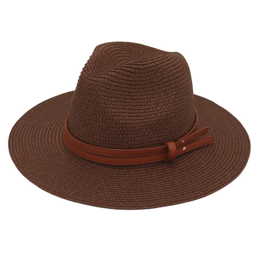 Women Wide Brim Straw Panama Roll up Hat Fedora Beach Sun Hat UPF50+ Brown