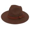 Women Wide Brim Straw Panama Roll up Hat Fedora Beach Sun Hat UPF50+ Brown view 1