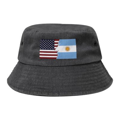 Torn Style American and Argentina Flags Bucket Hat for Women Men Outdoor Sun Hat Summer Beach Travel Fishing Cap Black