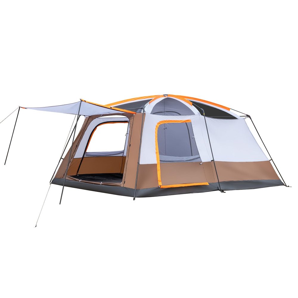 12 Person Camping Tent, Family Size Tent with Mesh, Rainfly, Large Camping Tent Easy Setup Wind and Water Resistant Family Tents for Camping, Picnic, Camp, Instant Cabin Tent Army Brown and Grey