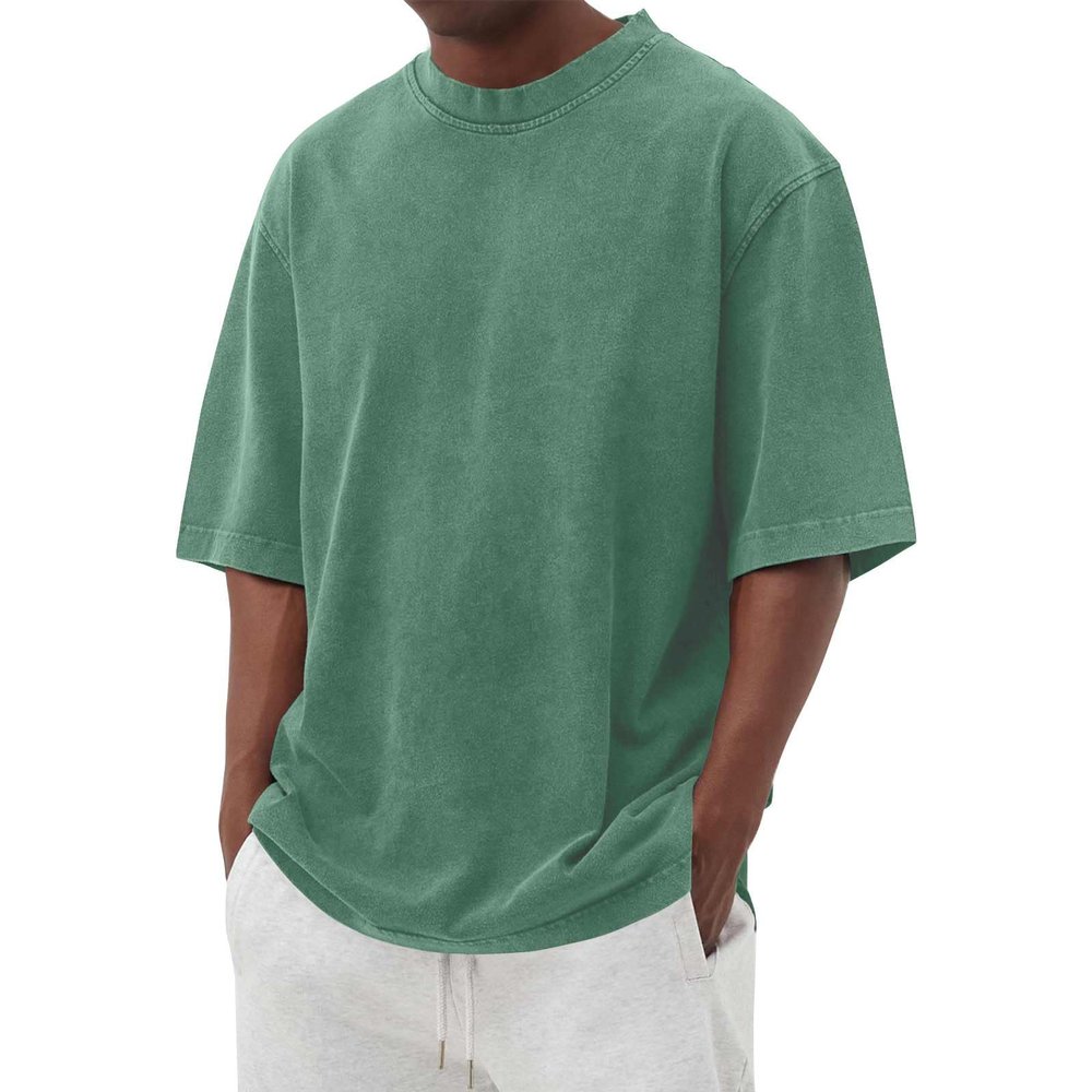 WENKOMG1 Cotton Shirt for Men Summer Washed Crew Neck Casual Pullover Short Sleeve Loose Fit Baggy Style Tee Shirts, Polo Shirt for Men T Shirts Mens Golf Shirts Hawaiian Shirt(Dark Green,3X-Large)